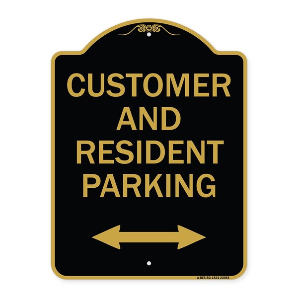 Signmission Reserved Parking Customer and Visitor Parking Bidirectional Arrow, Black & Gold, A-DES-BG-1824-23054 A-DES-BG-1824-23054 - main